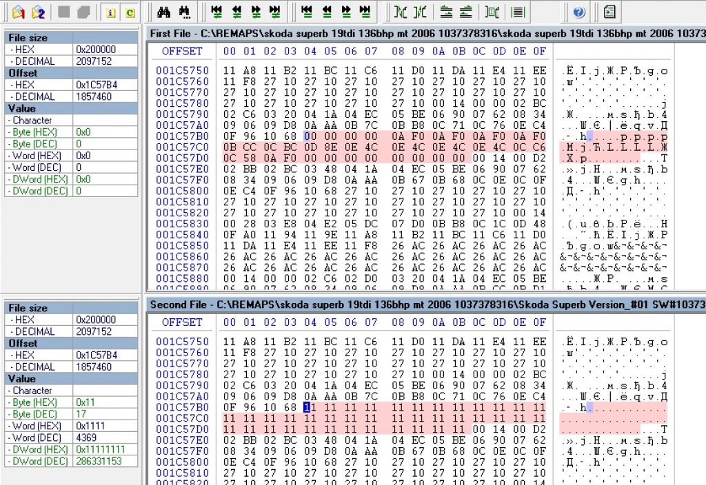 hex file compare linux